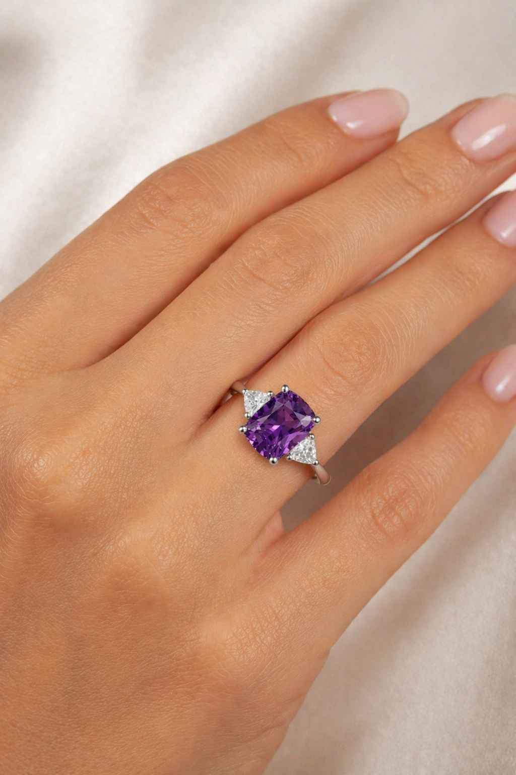 purple spinel diamond white gold ring