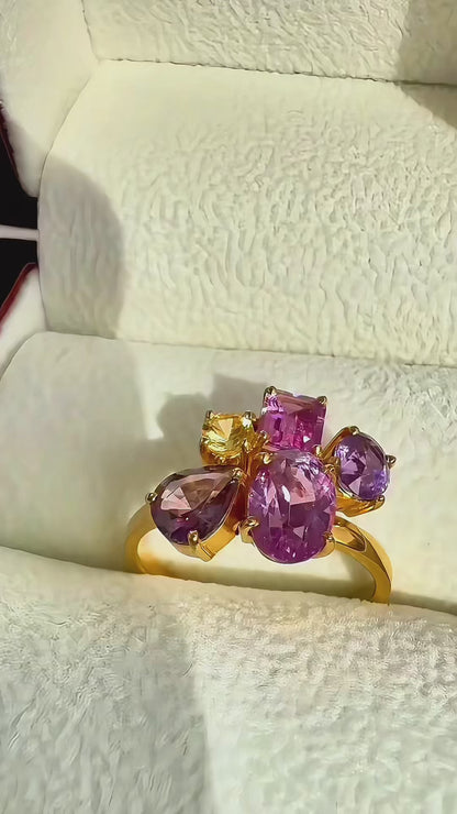 3.24 ct natural unheated multicolored sapphire yellow gold ring certified