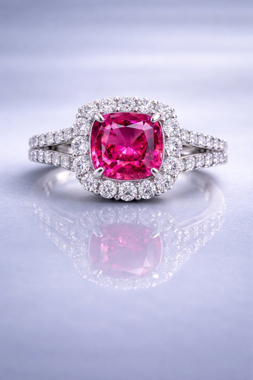 purplish pink sapphire diamond white gold ring
