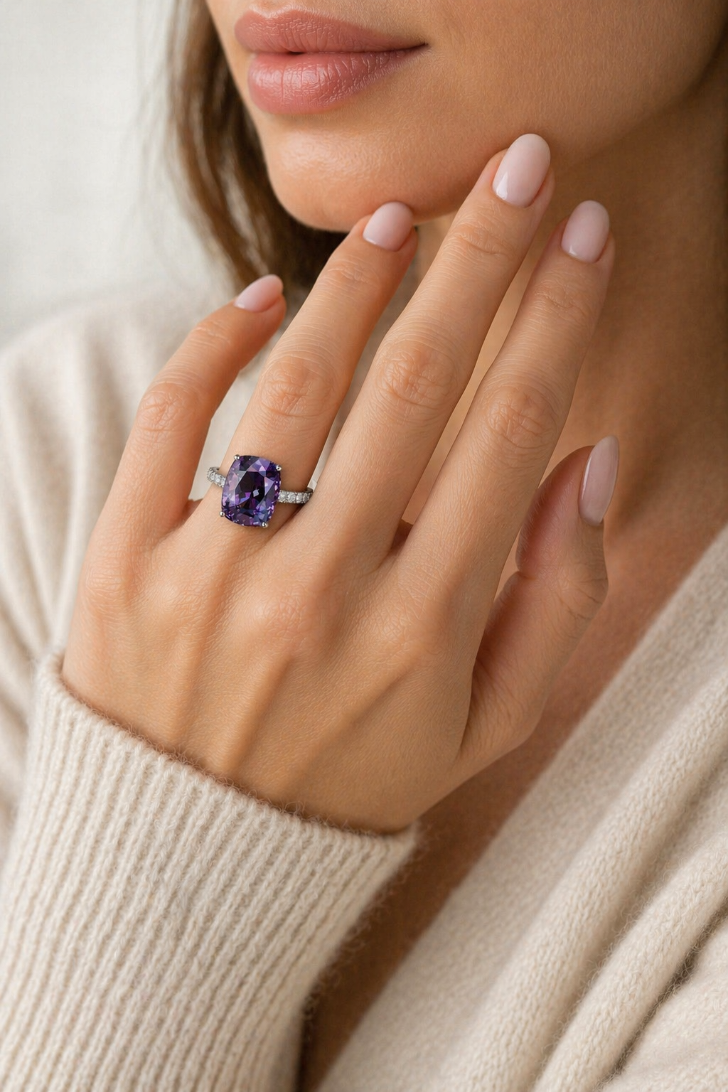 purple spinel diamond gold ring model