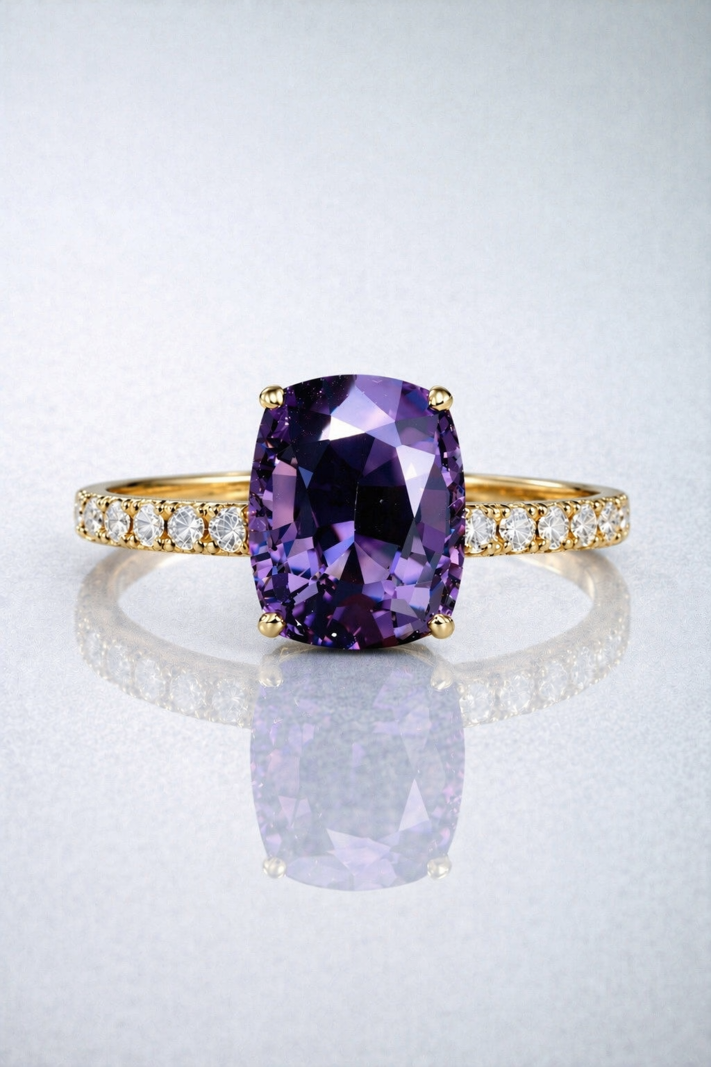 purple spinel diamond yellow gold ring
