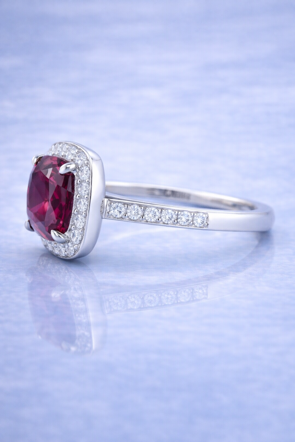 purple spinel diamond halo platinum ring