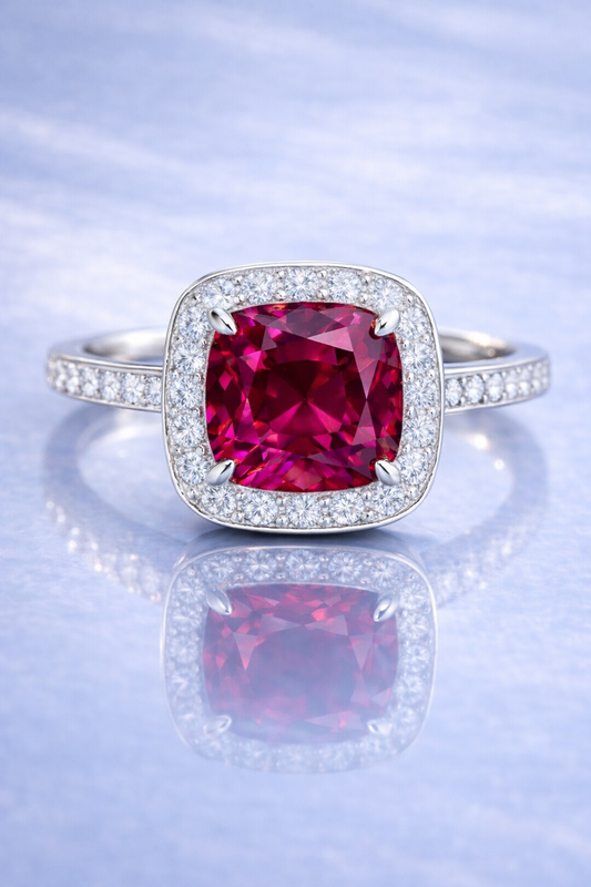 purple spinel diamond halo white gold ring