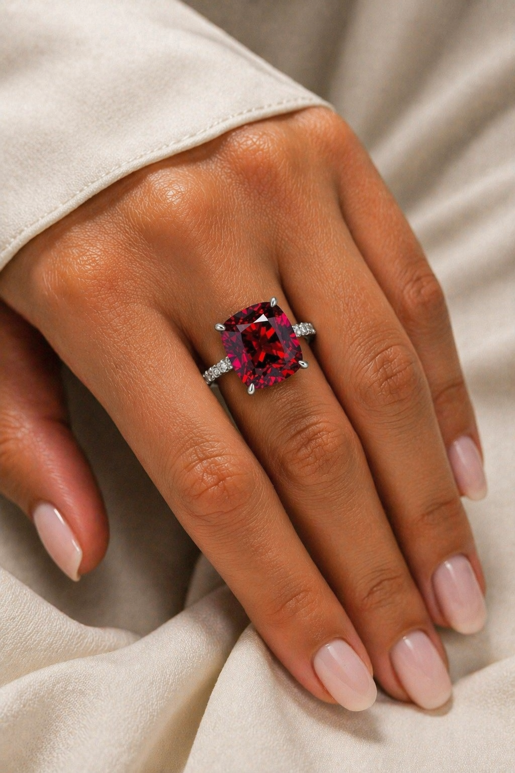 purplish pink rhodolite garnet diamond gold ring model