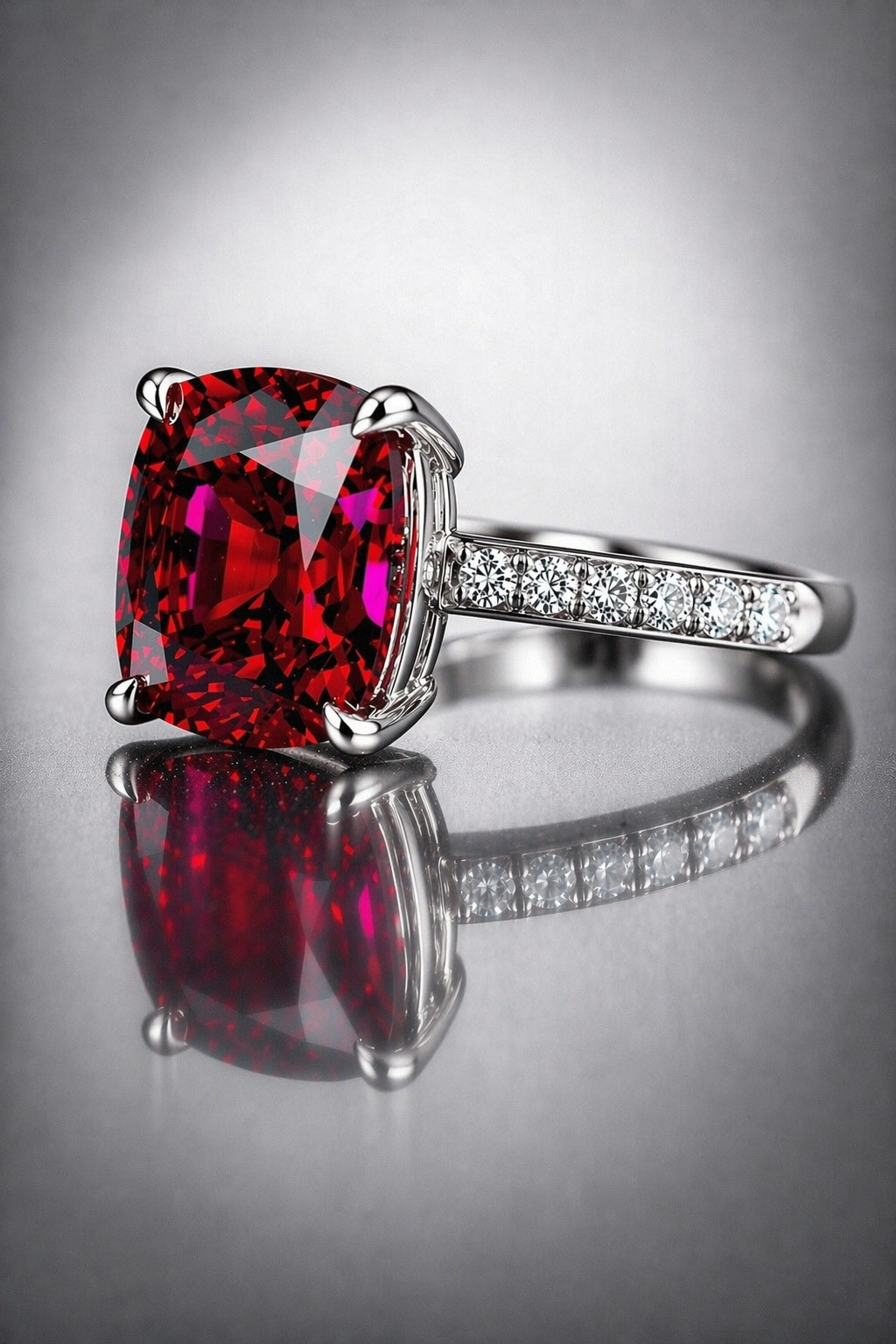 purplish pink rhodolite garnet diamond platinum ring