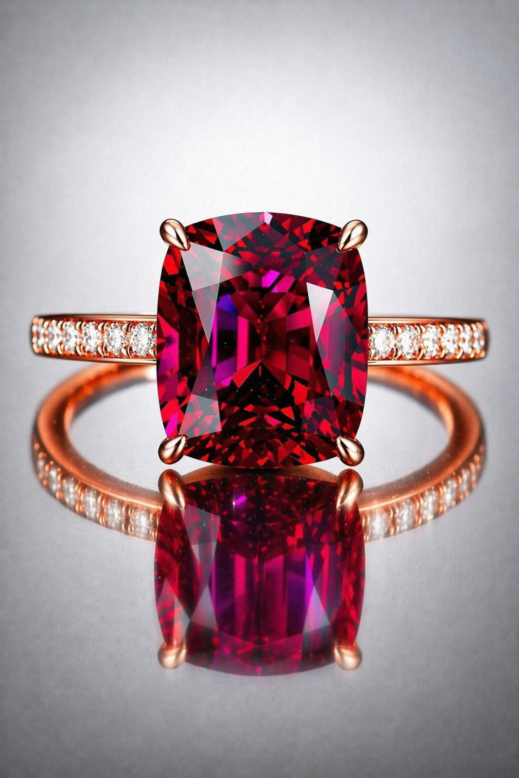 purplish pink rhodolite garnet diamond rose gold ring