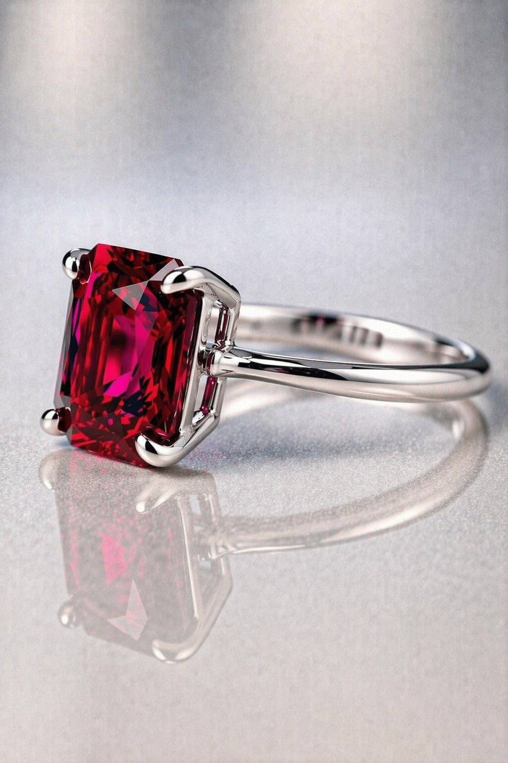 purplish pink rhodolite garnet platinum ring