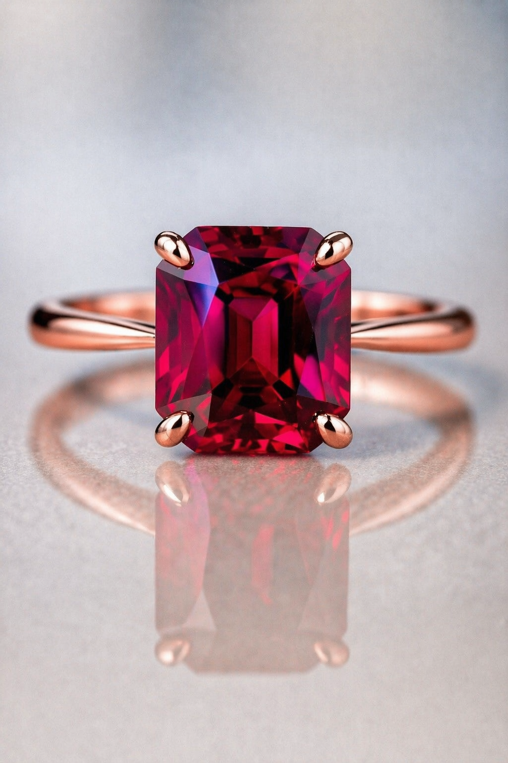 purplish pink rhodolite garnet rose gold ring