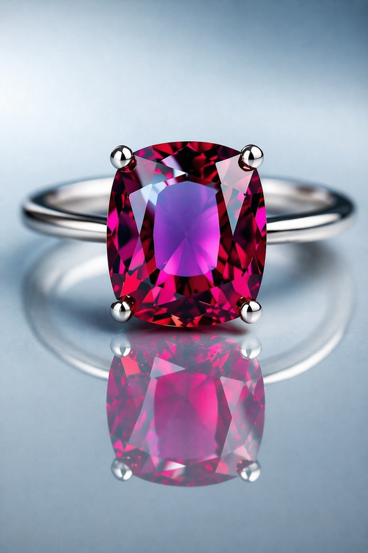 purplish pink rhodolite garnet white gold ring