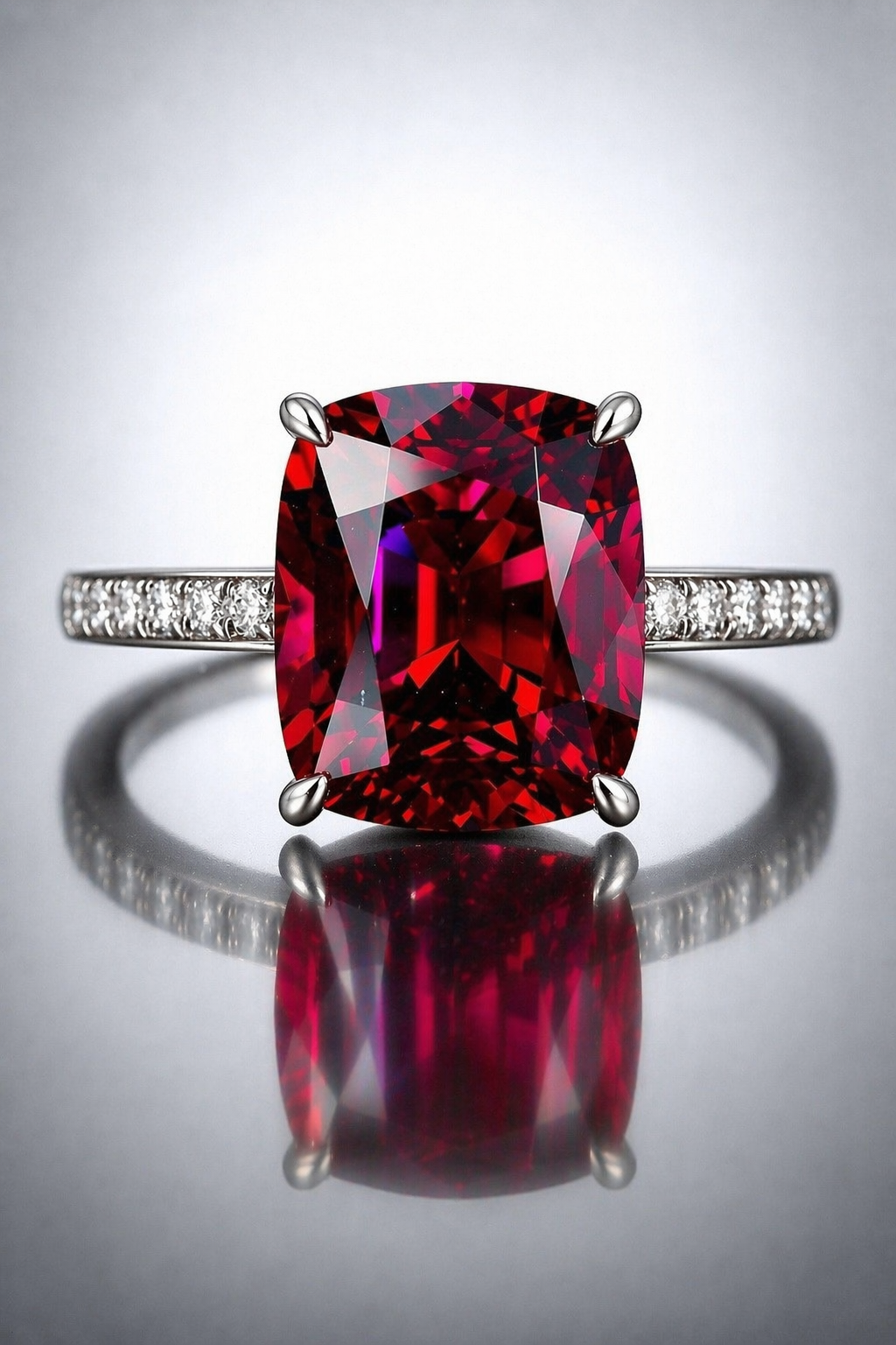 purplish pink rhodolite garnet diamond white gold ring