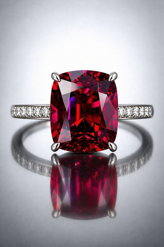 purplish pink rhodolite garnet diamond white gold ring