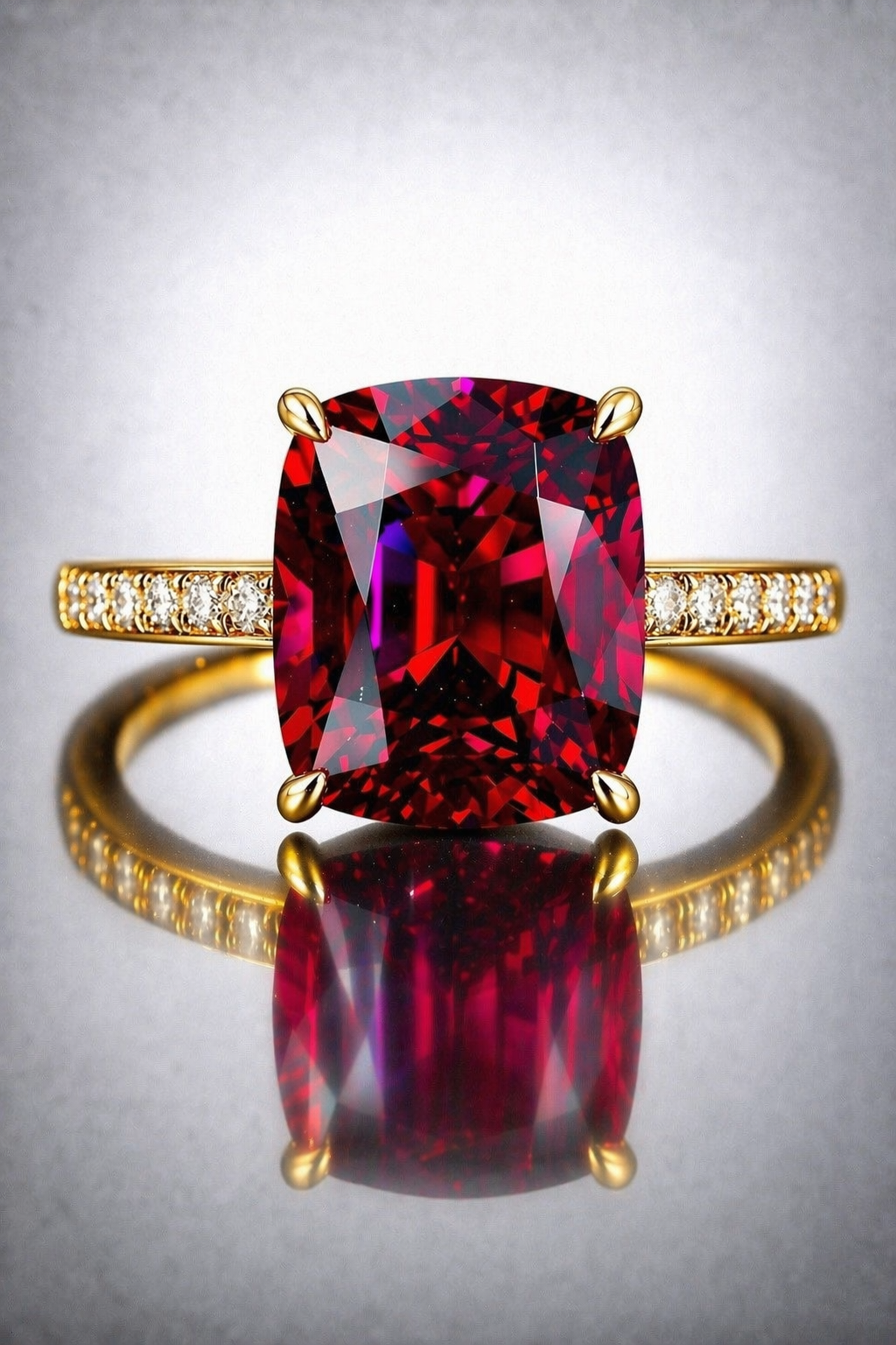 purplish pink rhodolite garnet diamond yellow gold ring