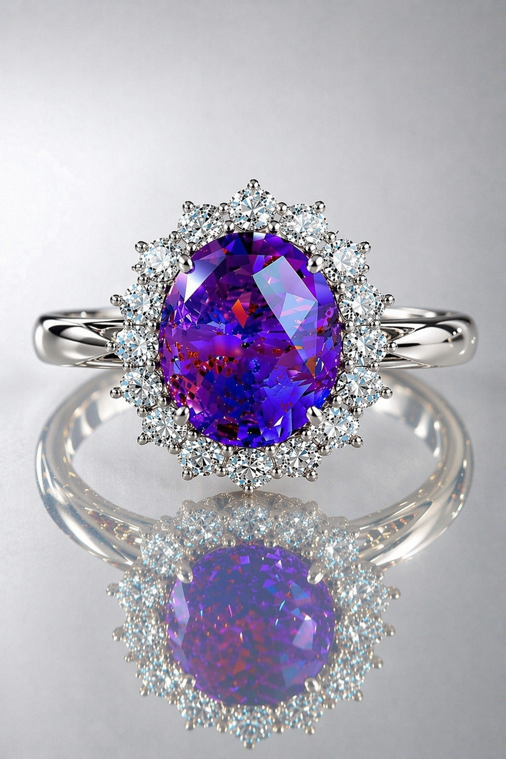 purplish pink sapphire diamond halo white gold ring