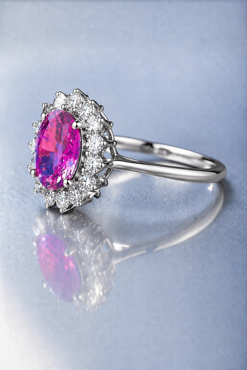 Purplish Pink Spinel Diamond Platinum Ring