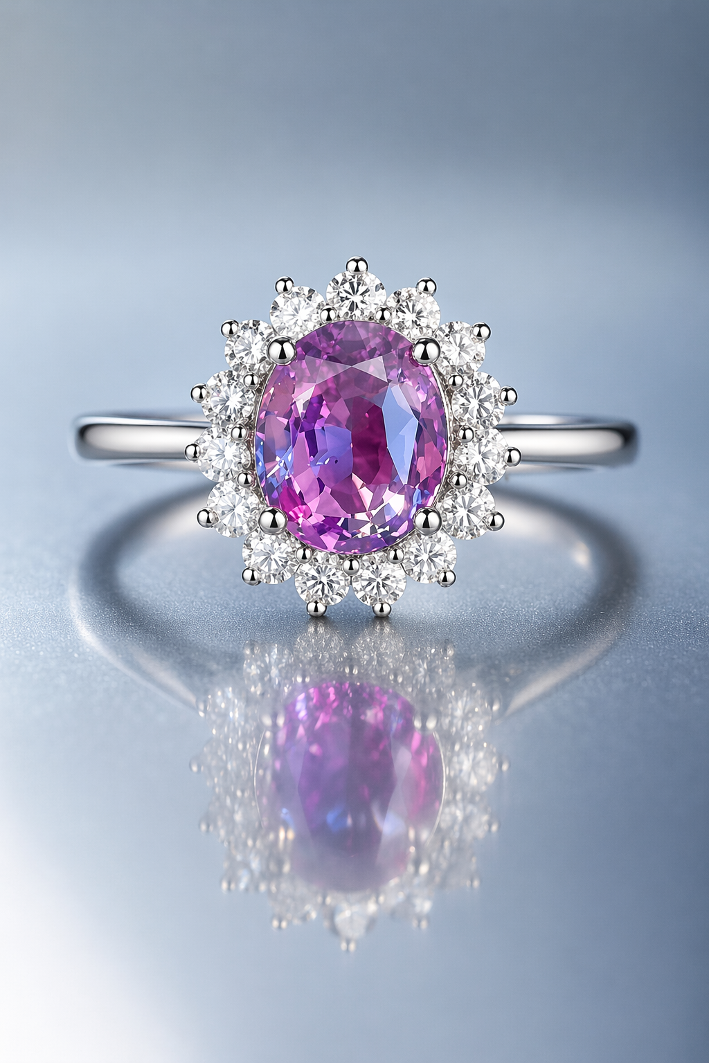 Purplish Pink Spinel Diamond White Gold Ring