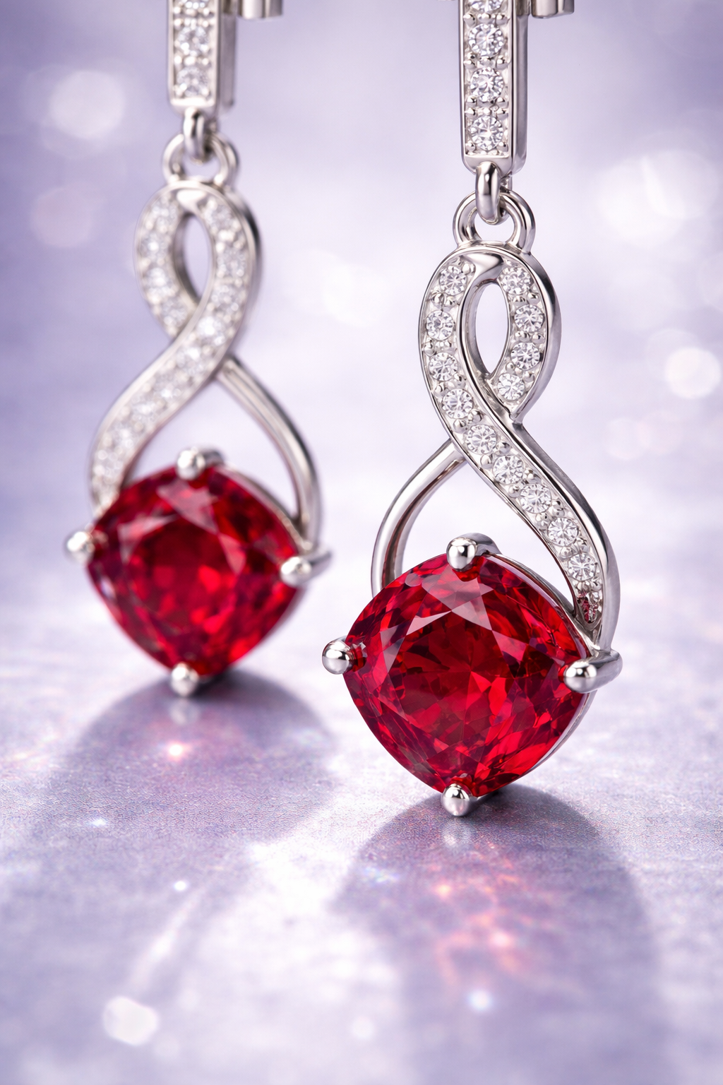 red ruby diamond platinum earrings macro