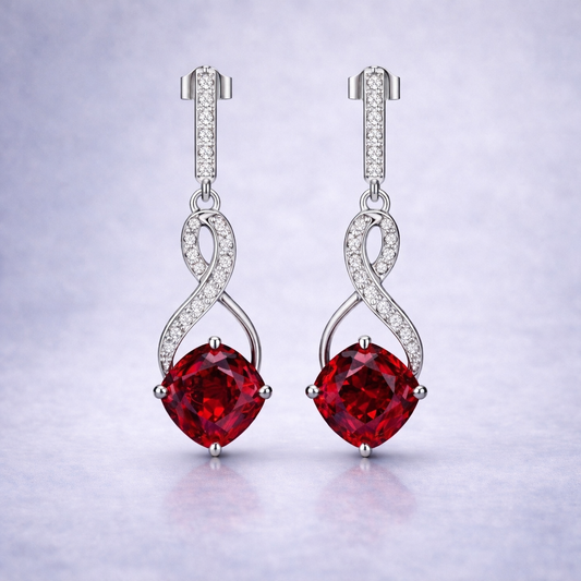 red ruby diamond white gold earrings