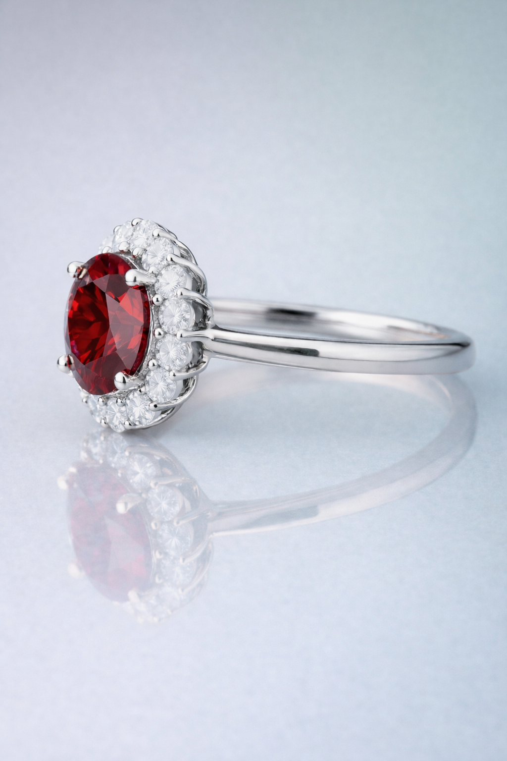 rhodolite garnet diamond halo platinum ring