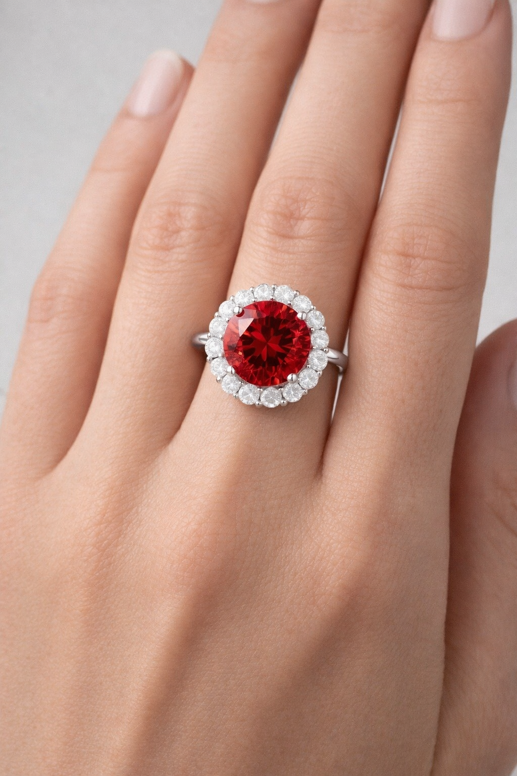 rhodolite garnet diamond halo gold ring model