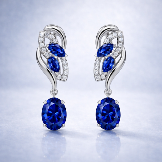 royal blue sapphire diamond white gold earrings