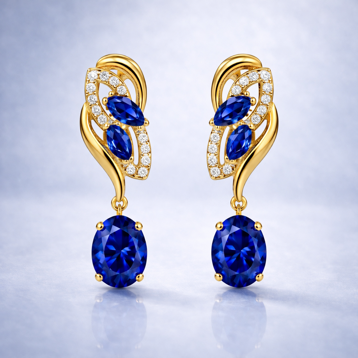 royal blue sapphire diamond yellow gold earrings