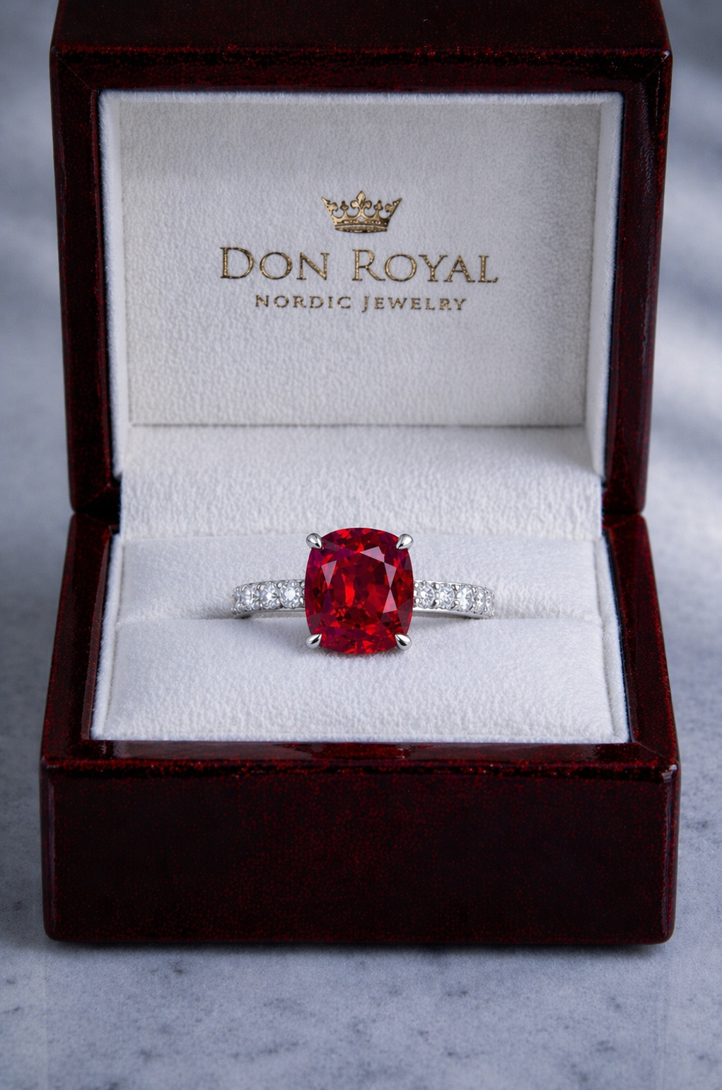 ruby diamond gold ring in box