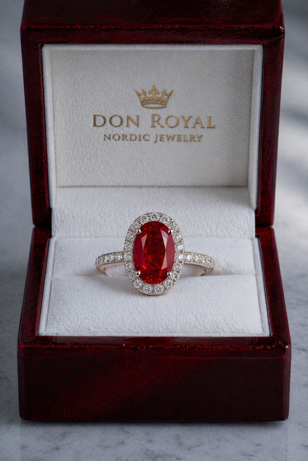 ruby diamond halo rose gold ring