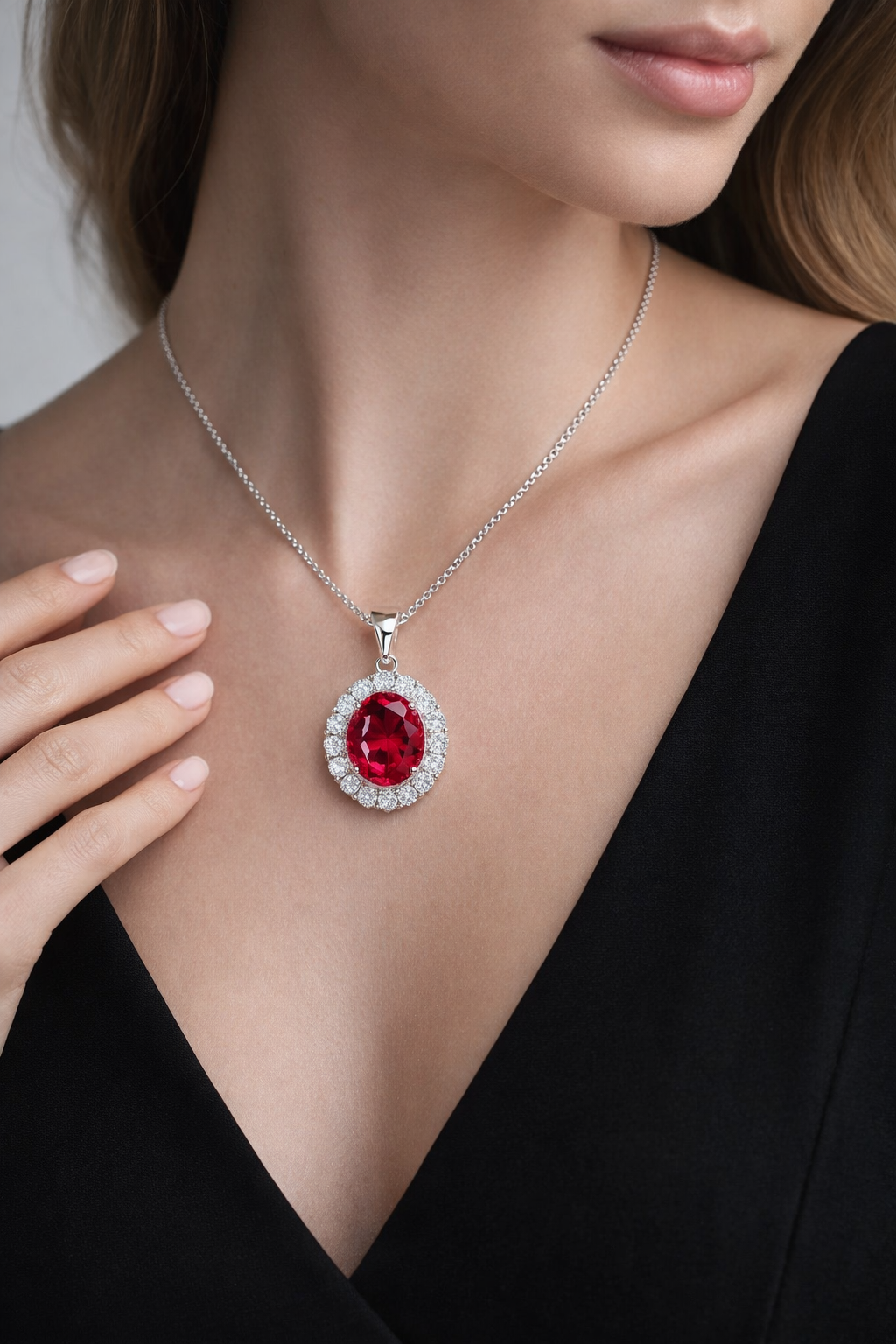 ruby halo diamond white gold pendant for necklace model
