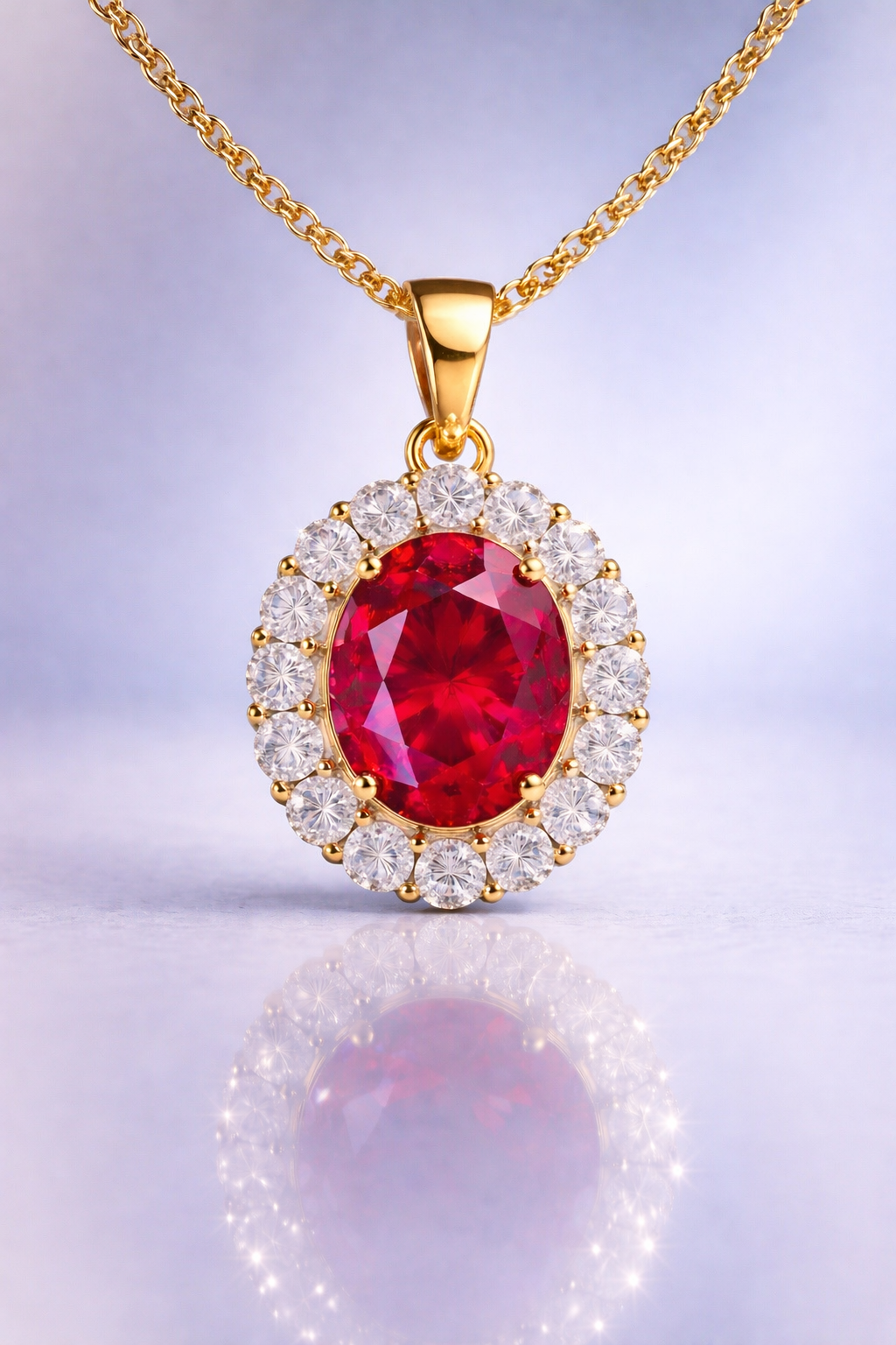 ruby halo diamond yellow gold pendant for necklace