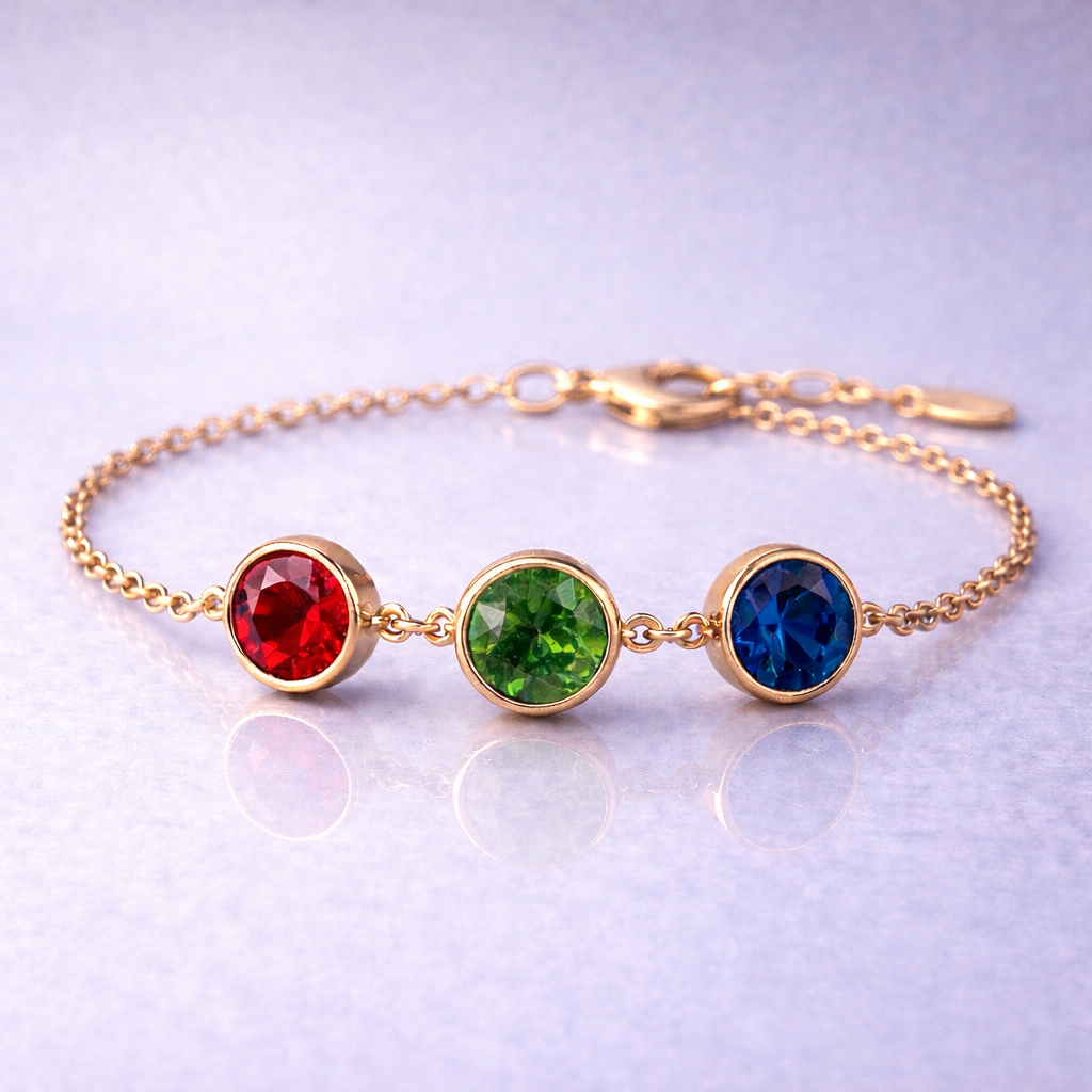 ruby emerald sapphire rose gold bracelet
