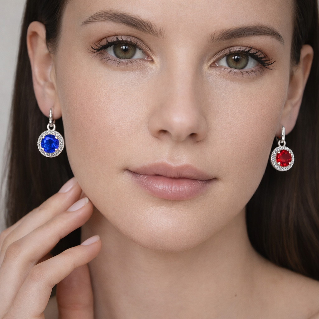 ruby sapphire diamond white gold earrings model