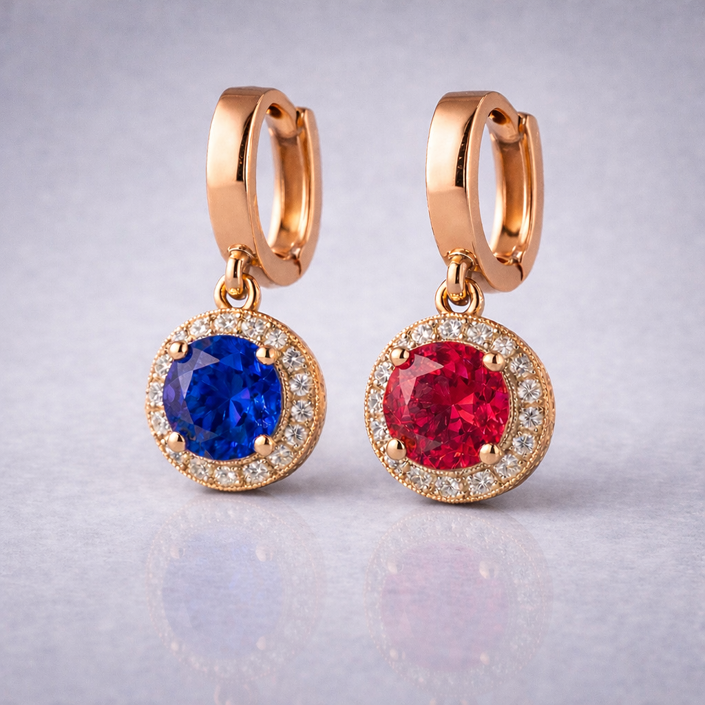 ruby sapphire diamond rose gold earrings