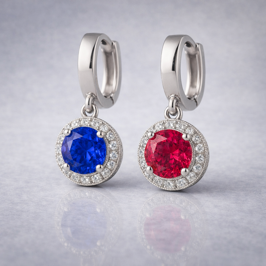 ruby sapphire diamond white gold earrings