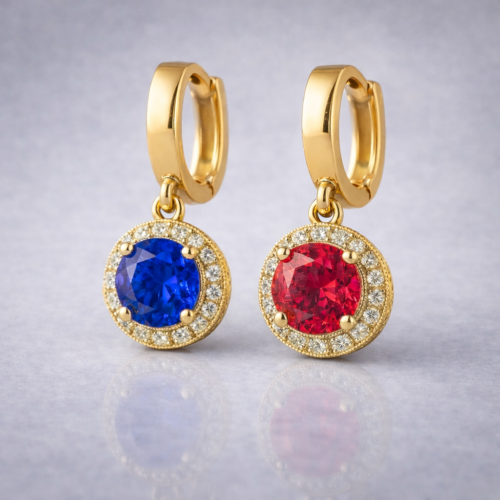 ruby sapphire diamond yellow gold earrings