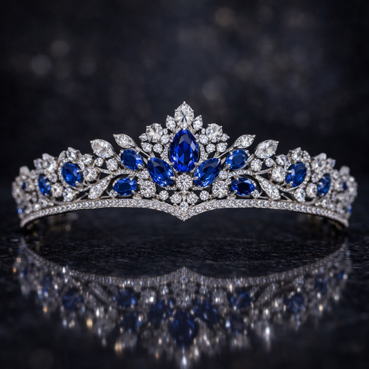 blue sapphire diamond white gold tiara