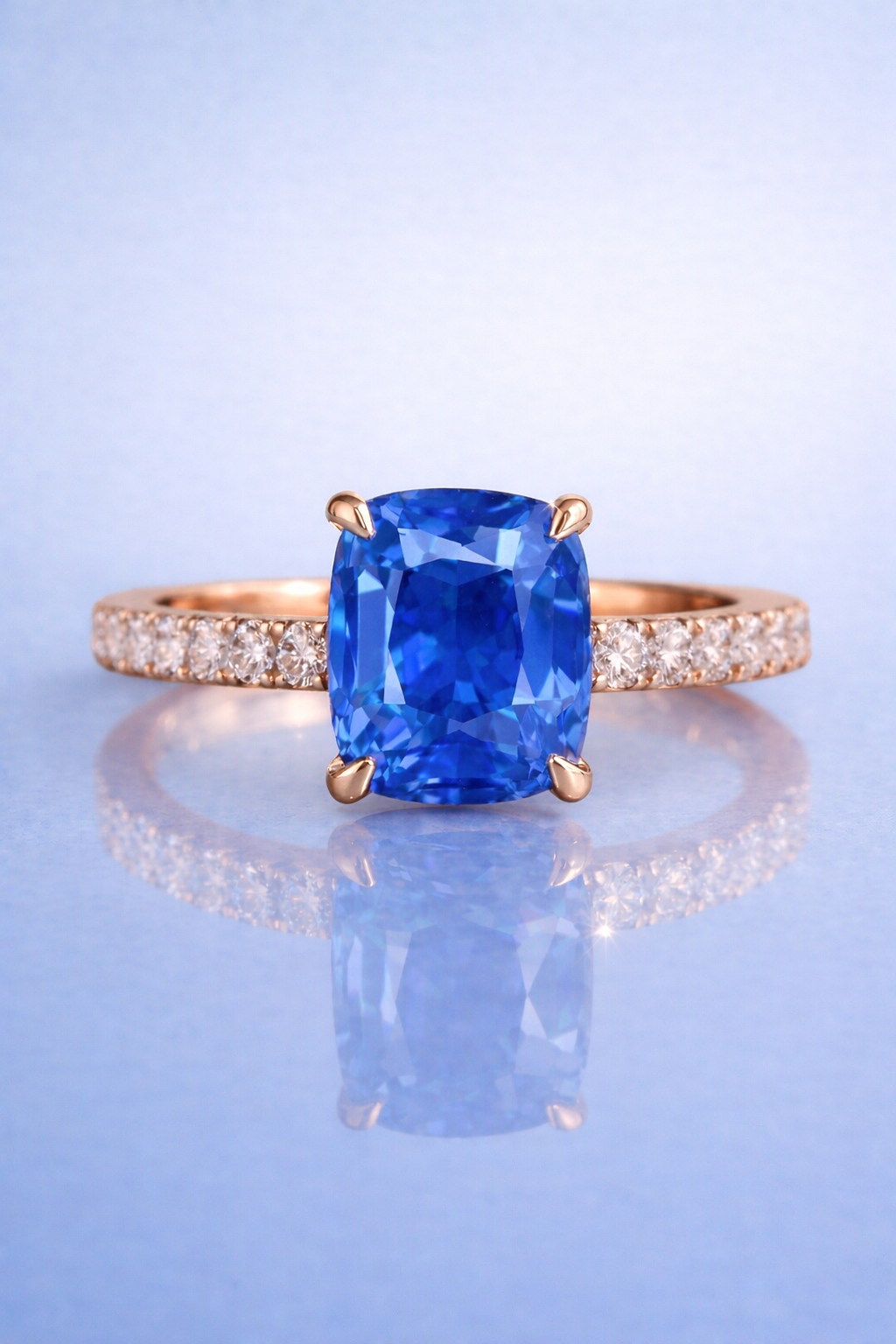 blue sapphire diamond rose gold ring