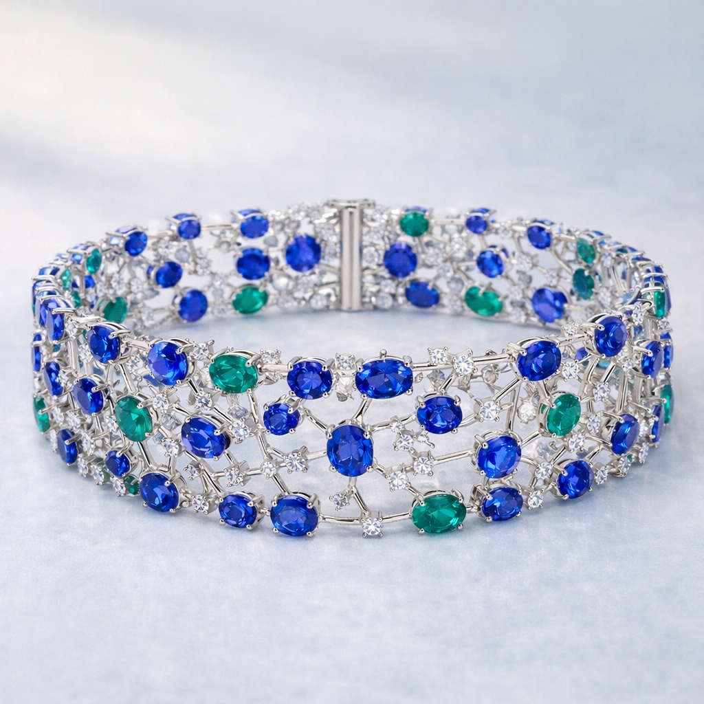 sapphire emerald diamond white gold bracelet