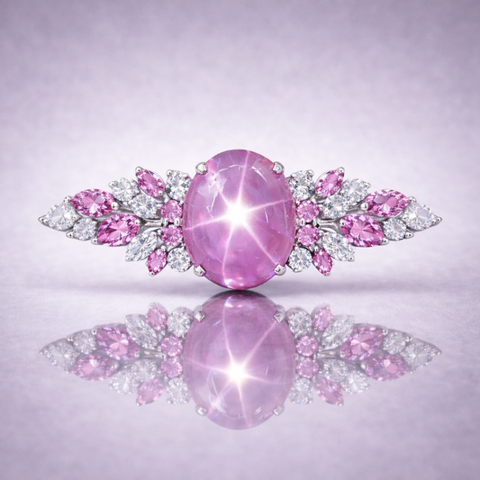 star sapphire diamond white gold brooch