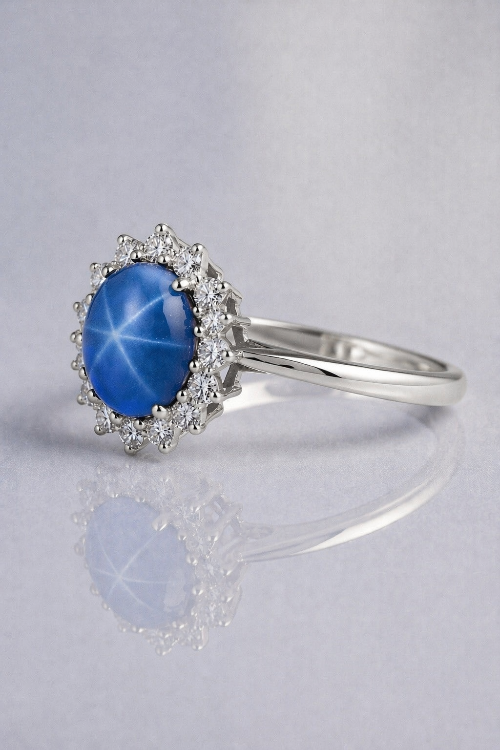 star sapphire diamond halo platinum ring