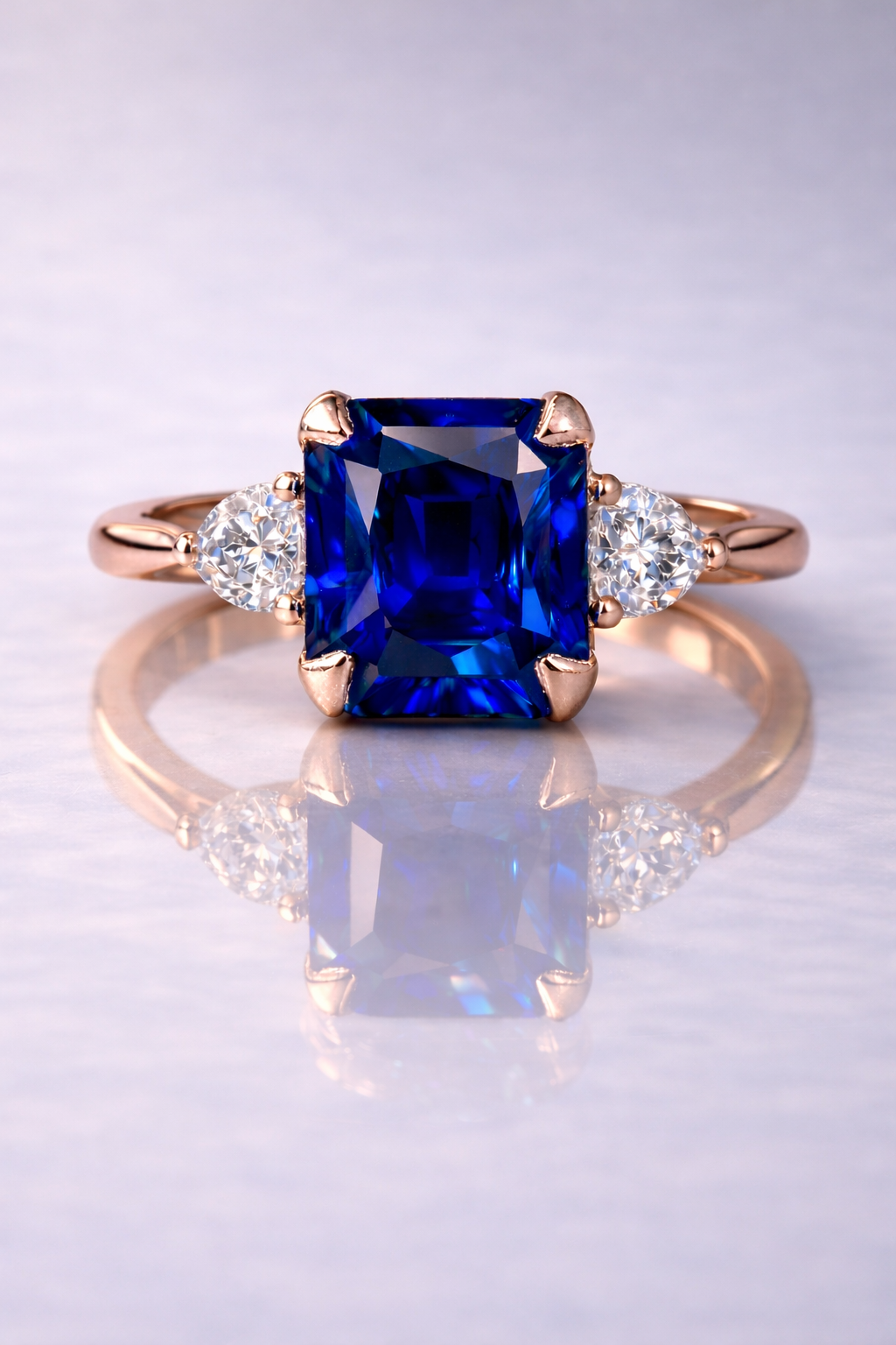 blue sapphire diamond rose gold ring
