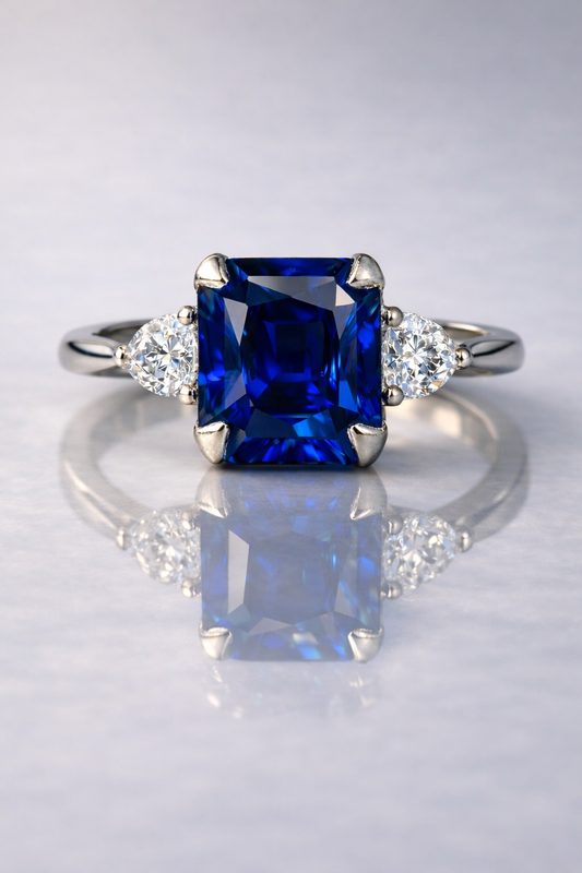 blue sapphire diamond white gold ring