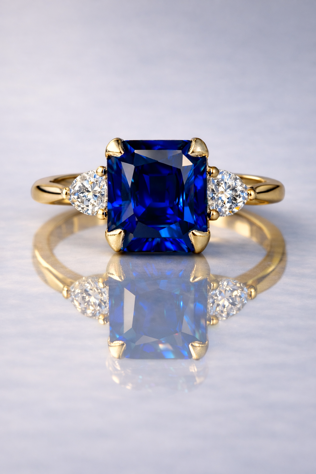 blue sapphire diamond rose gold ring
