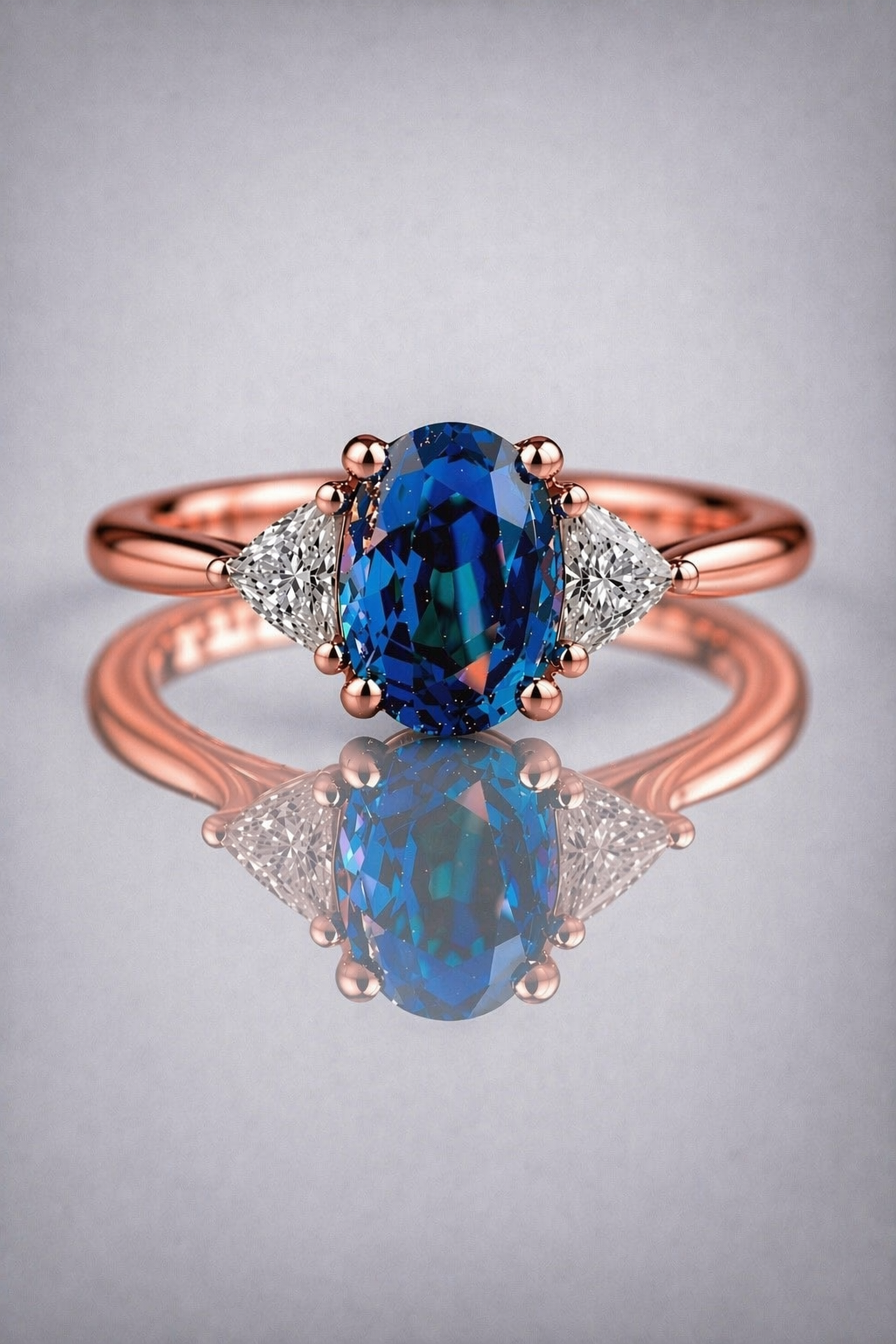 multicolored diamond trilogy rose gold ring