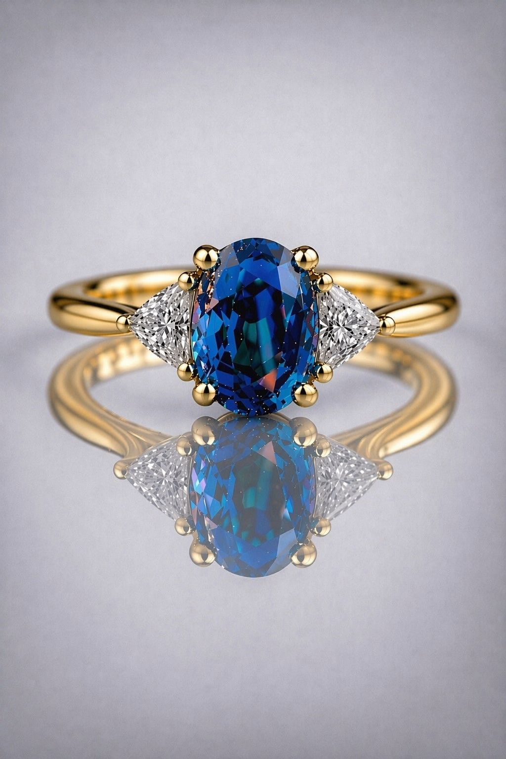 multicolored diamond trilogy yellow gold ring