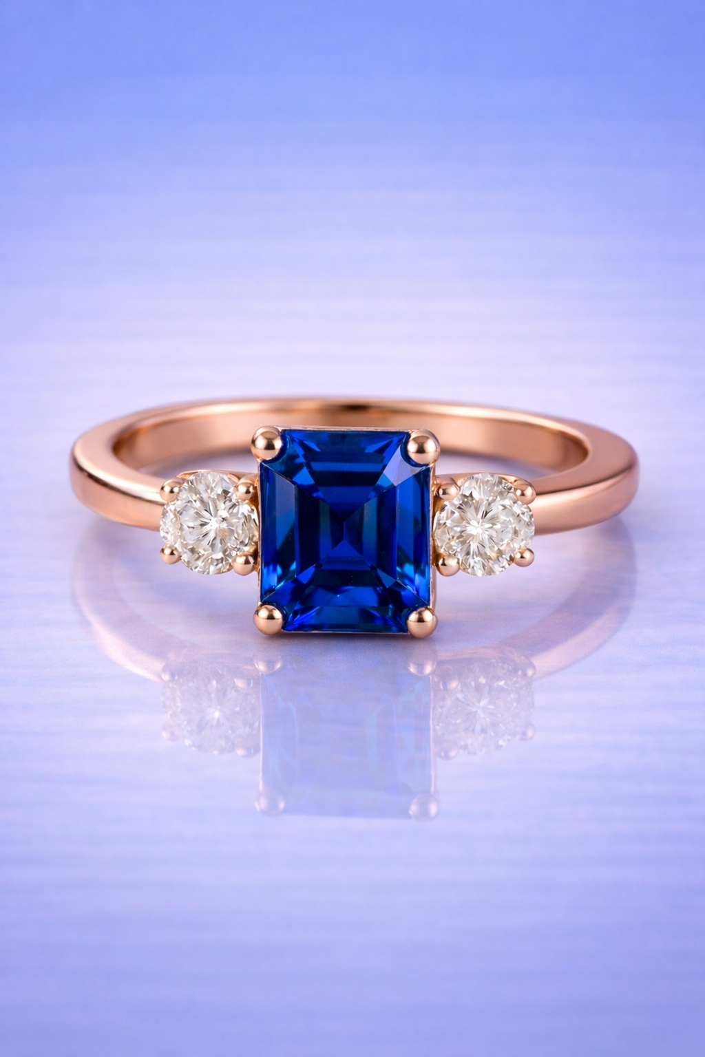 blue sapphire diamond rose gold ring