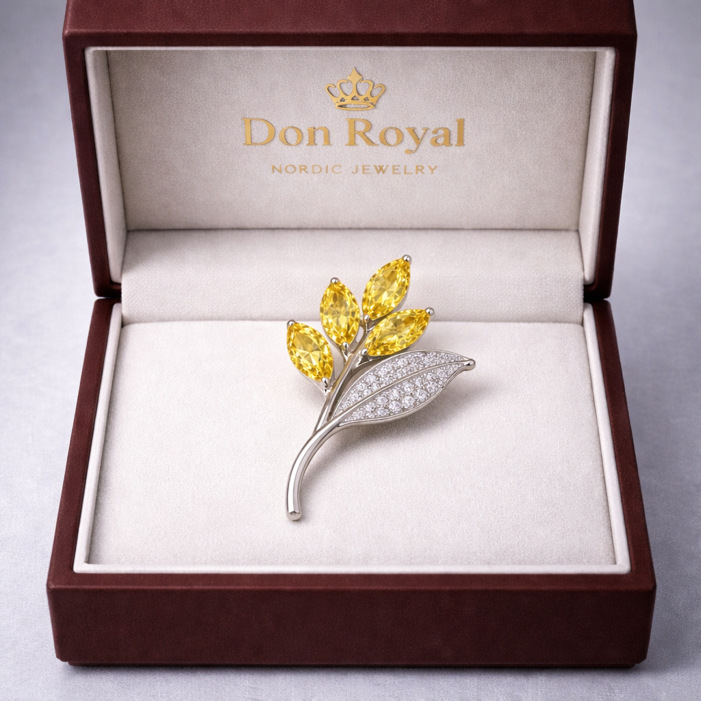 yellow sapphire diamon brooch in box