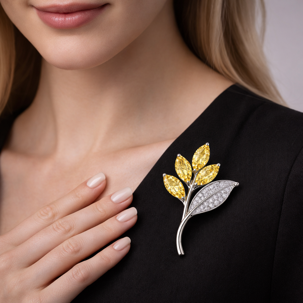 yellow sapphire diamond brooch model