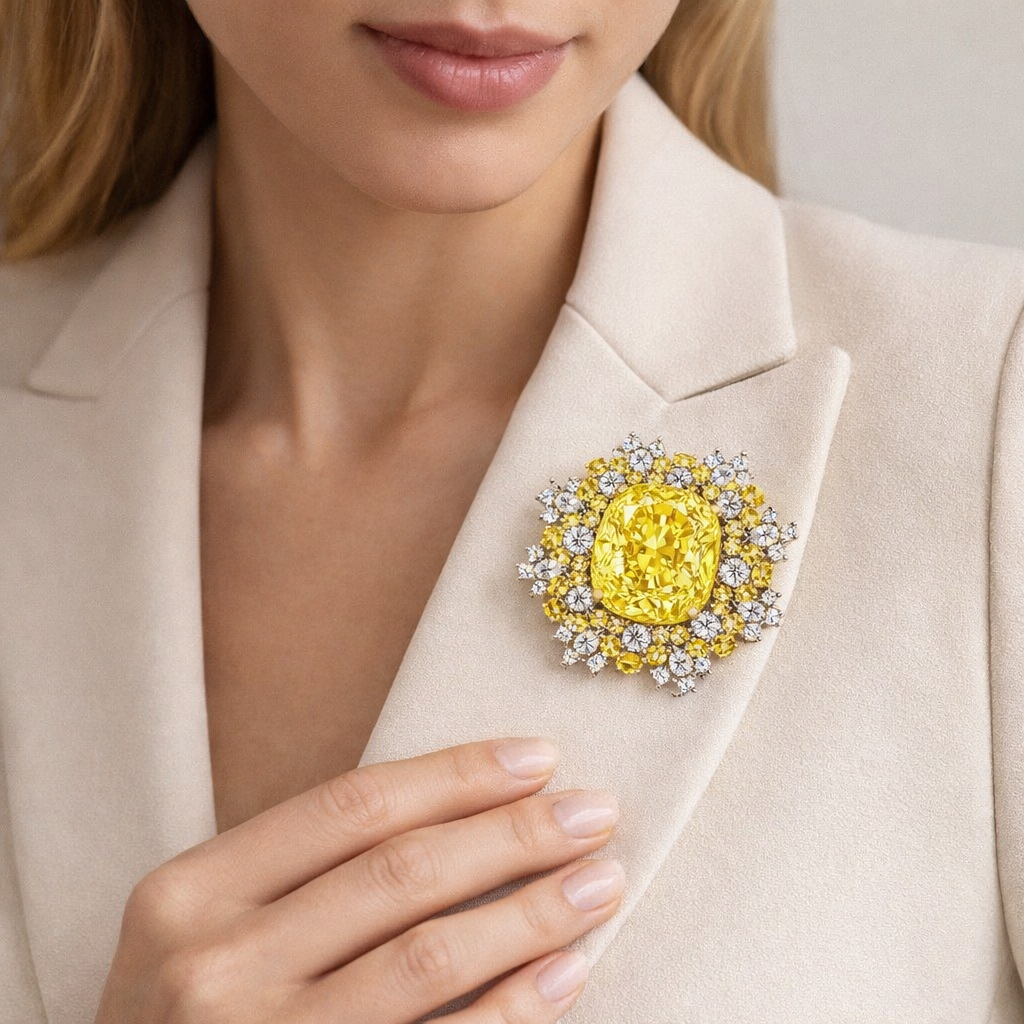 yellow sapphire diamon brooch model