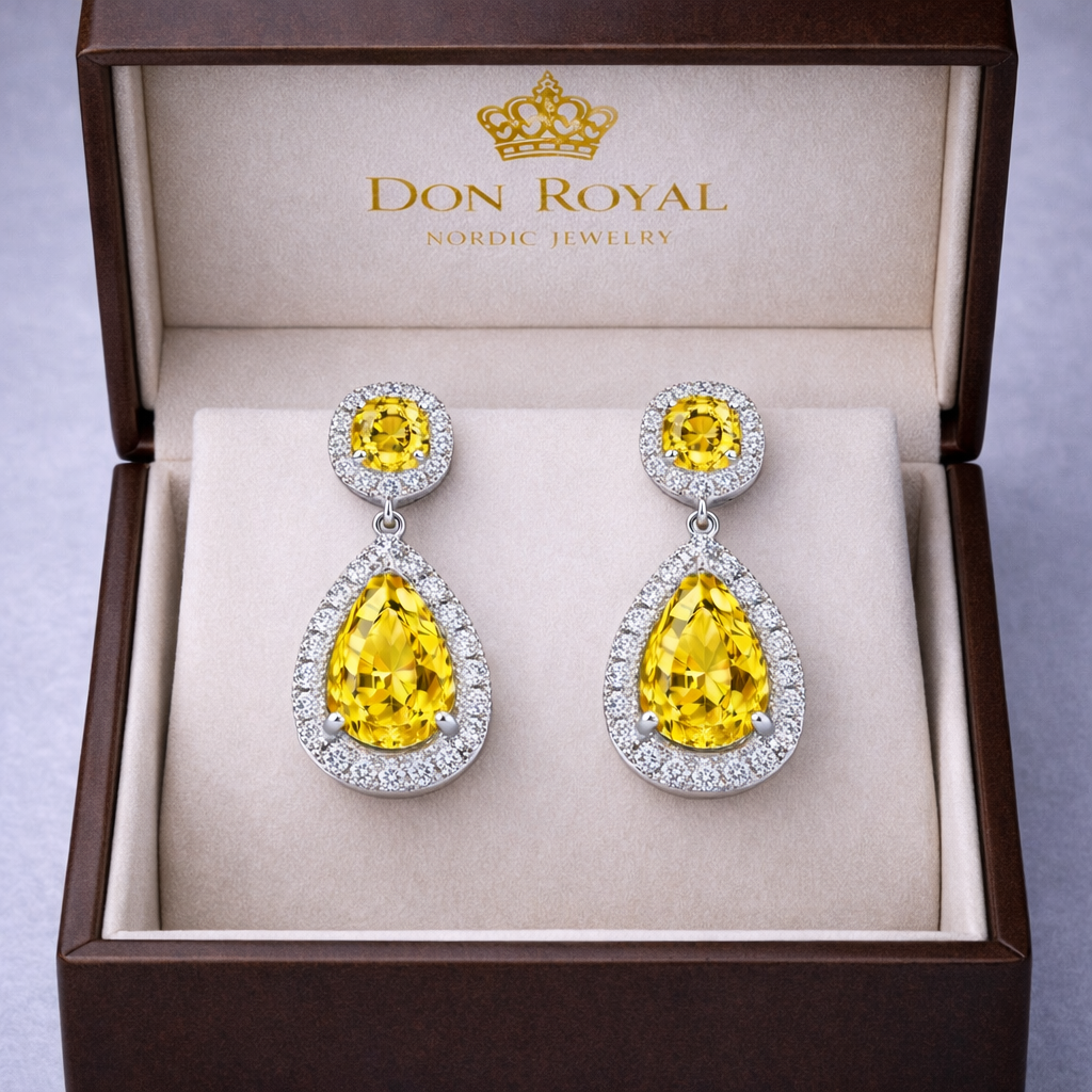 yellow sapphire diamond white gold earrings in box