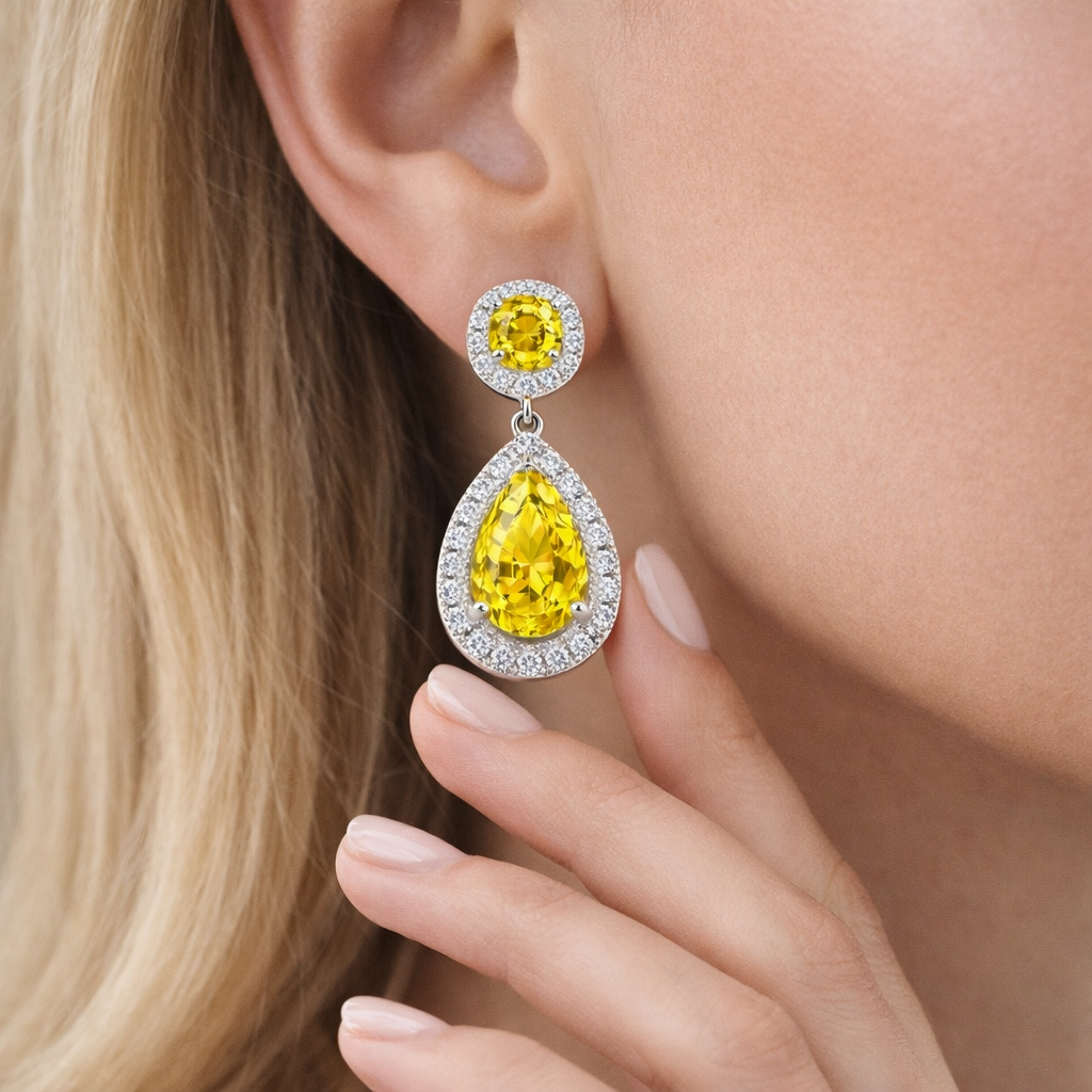yellow sapphire diamond white gold earrings model